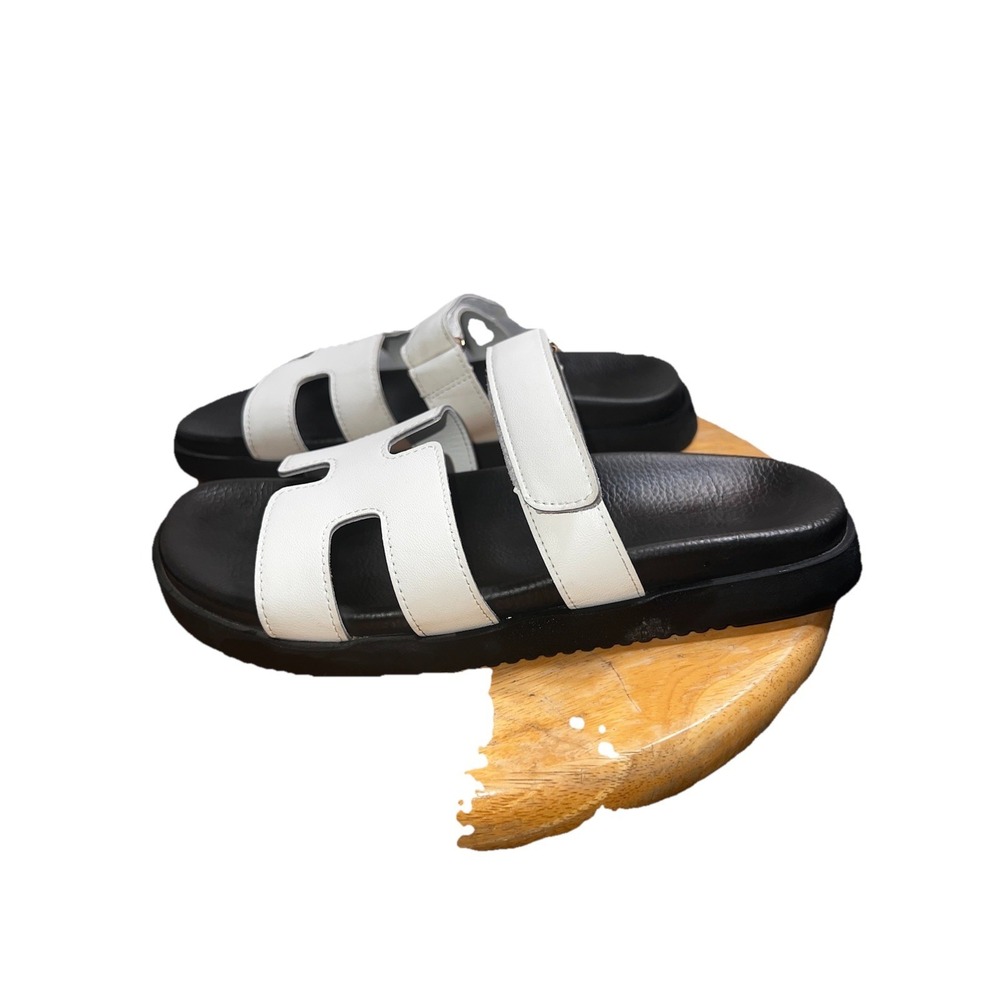 White Cut Out Hook Loop Black Platform Sandal Women's Size 8 Hiphop Fashion - Picture 3 of 10
